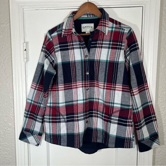 Orvis fleece lined flannel snap front shirt collared jacket - Picture 1 of 11